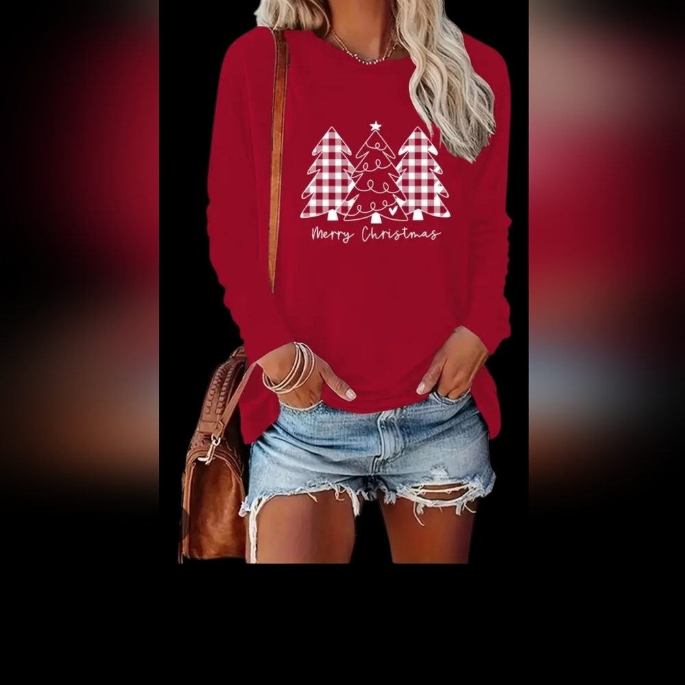 SHEIN Womens Christmas Tree Crewneck TShirt